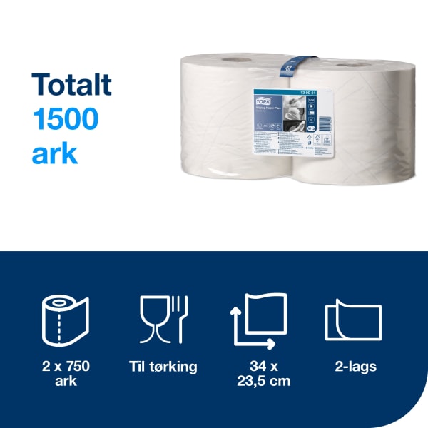 Tørkerull Tork W1-2 Plus hvit 255m 2l