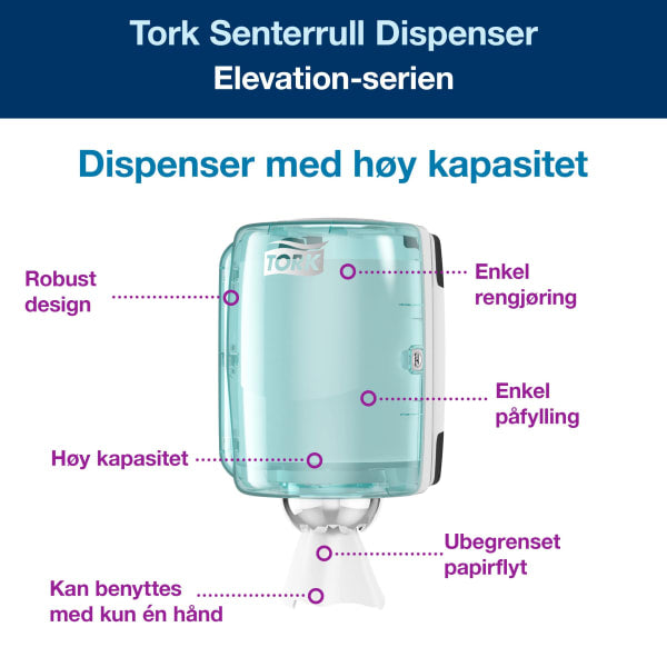 Dispenser Tork M2 Senterrull turkis/hvit